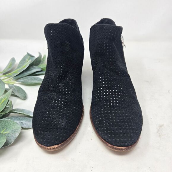 SAM EDELMAN Perforated Low Heel Black Suede Booties 7.5 - Picture 4 of 10